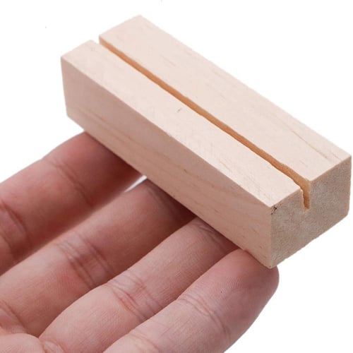 Caingmo 10pcs Natural Wood Numbers Photo Display Stand Business Card Holder Message Name Memo Clips Office Desk Organizer Dinner Party 
