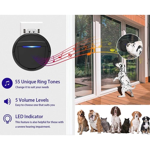 Waterproof Smart Bell for Puppies with Super-Light Press Button Doggy Door Bell Including One Receiver and Two Buttons BOODIDI Dog Doorbell Black & White Wireless Communication Doorbell for Dogs 