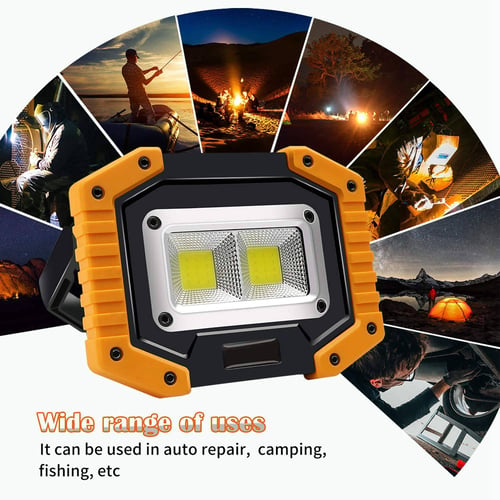 Portable 30W COB LED Work Light Rechargeable Flood Light Outdoor Camping Lamp 
