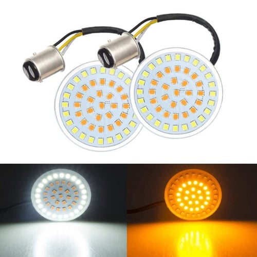 Motorcycle LED Light 2 50mm Bullet Style LED Turn Signals Pannel For Motorcycle Sporter Softail Touring 1157/White+Amber 