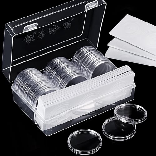 20Pcs Clear Plastic Coin Capsules Collection Case 5 Size with Adjustable Gasket