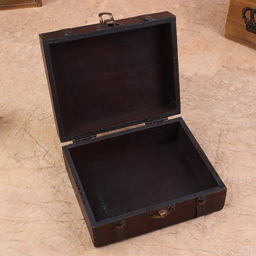 Decorative Trinket Jewelry Storage Box Vintage Wooden Chest Treasure Case Holder 