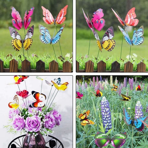 50 Pcs Butterfly Garden Metal Stake Patio Lawn Yard Art Planter Flower Pot-Decor