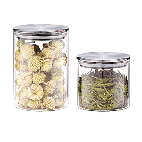 2pcs Tea Canister Bamboo Tea Box Tea Storage Jar with Lid Tea Caddy Pot M 