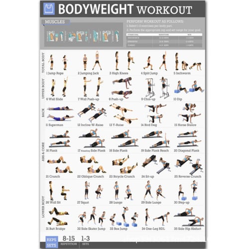 Bodyweight Exercise Poster Set Laminated 2 Chart Set Men and Women Body Wei N6W4 