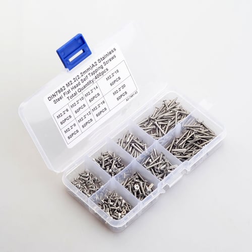 400pcs M2.2 Stainless Steel High Strength Self Tapping Screws Assortment Kit 