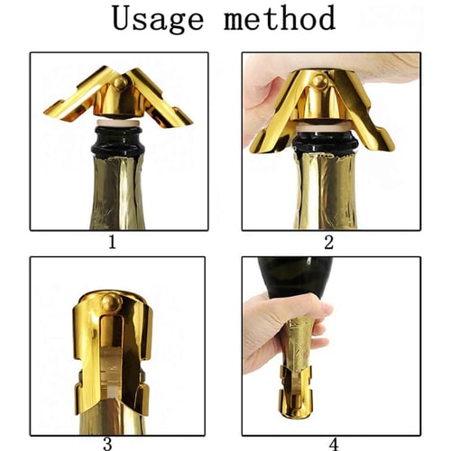 Champagne Sealer Stopper Stainless Steel Wine Bottle Stopper Sparkling Wine Bottle Plug Sealer Set with a Longer Sealing Plug Gold, 3 