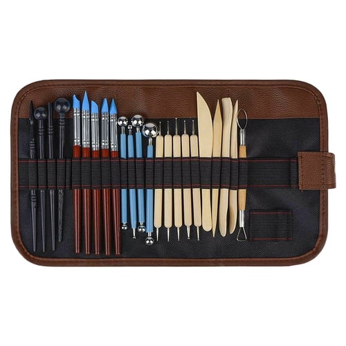 Sculpting Tool Set Polymer Clay Pottery Ceramic Art Craft Storage Pouch 24 Pcs 