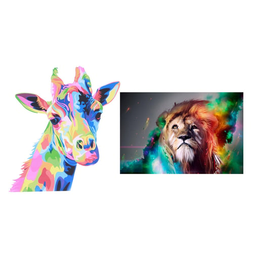 2 Pcs Wall Picture 1 Giraffe Animal Print Decor Hd Colourful Lion King Painting Prints On Canvas - Giraffe Print Wall Art