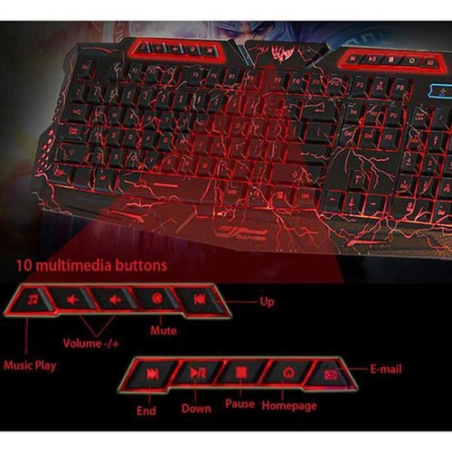 114-Key Adjustment 3 Colors LED Backlit Wired USB Multimedia PC Gaming Keyboard 