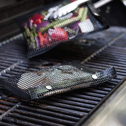 1x BBQ Non-Stick Mesh Grilling Barbeque Baking Reusable Bag Outdoor Picnic Tool 
