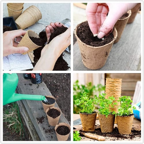 100Pcs Nursery Pots Biodegradable Paper Pulp Peat Pot Plant Nursery Cup Tray