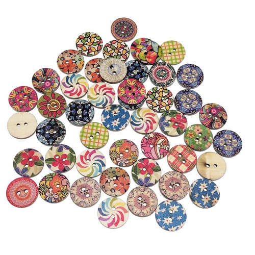 100 Pcs 2 Hole Mixed Boho Flower Wooden Button Sewing Scrapbooking DIY Craft 