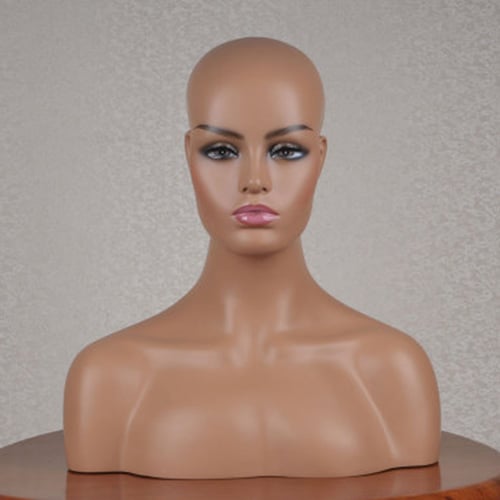 Realistic Fiberglass African Black Female Big Dark Eyes Mannequin Head Bust Wigs 