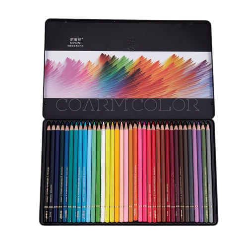 NYONI Oil Colored Pencil Wood Graffiti Iron Box 36 Colors Fill Pen 