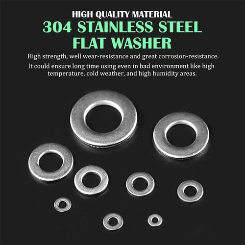 600Pcs Stainless Steel 304 Flat Plain Round Washer Screw Gasket Assortment KD 