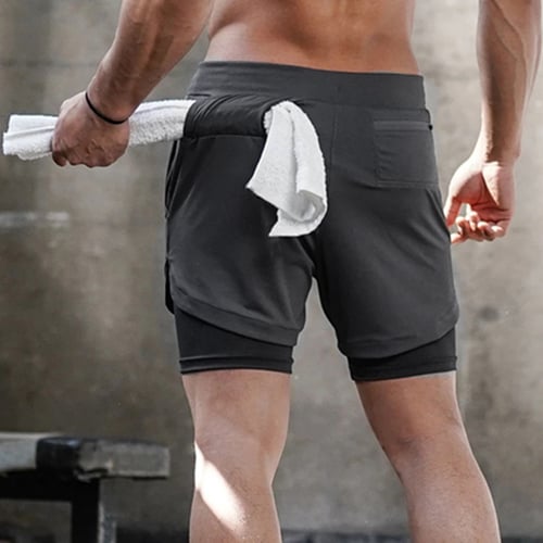 Men Running Shorts 2 in 1 Sports Jogging GYM Fitness Training Quick Dry Breathab 
