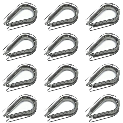 Stainless Steel Thimble & Wire Rope Clip Set For 3/32 Cable 5 Thimbles&10 Clips 