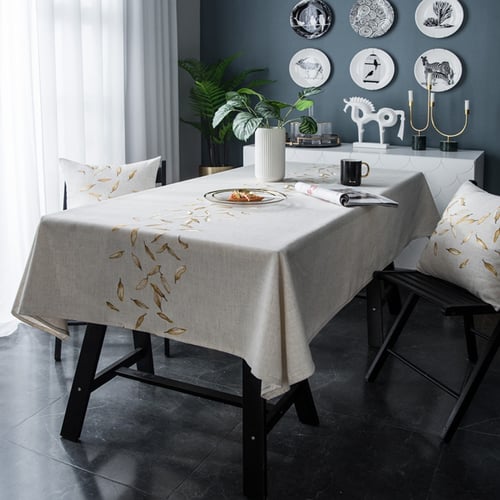 Leaf Pattern Table Cloth Linen Flax Rectangular Waterproof Tablecloth Home Decor 