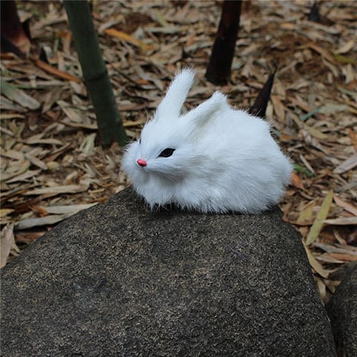 Plush Bunny 8" Long White & Grey Fur 