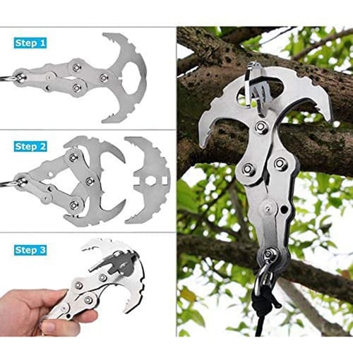 3Pcs Stainless Gravity Hook Grappling Survival Carabiner Folding Climbing Claw 