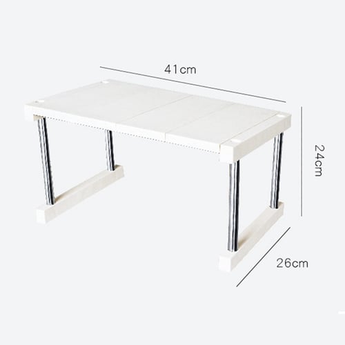 2Pcs Kitchen Cabinet and Counter Shelf Organizer White Expandable & Stackable