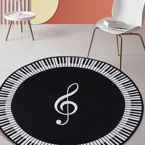Music Symbol Round Carpet Piano Key Black White Non-Slip Home Bedroom Mats Floor 