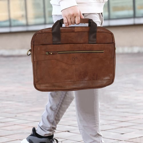 Men's Vintage Genuine Leather Handbag Business Briefcase Messenger Shoulder Bag 