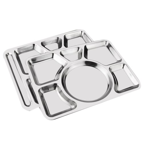 6 Compartment Stainless Steel Sectional Food Serving Tray Camping Food Plate 