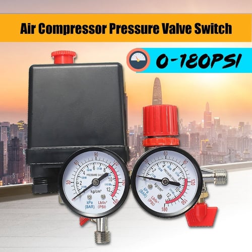 180PSI Air Compressor Pressure T Valve Switch Manifold Relief Regulator 