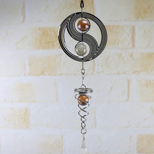 Metal Wind Spinner Hanging Wind Chime Yin Yang With Crystal Ball For Garden Home Outdoor Indoor Buy Metal Wind Spinner Hanging Wind Chime Yin Yang With Crystal Ball For Garden Home