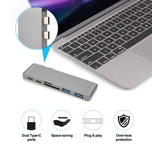 6 in 1 Type-C USB-C Hub Adapter Dual USB 3.0 Port Thunderbolt 3 For MacBook Pro 