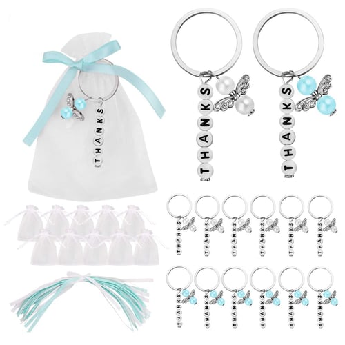 Angel Favor Keychains Cute Guardian Angel for Wedding,Baby Shower,Birthday Party Favors Baptism 36 Pack Angel Key Ring Pendants Pearl with Thank You Kraft Tags in Gift Box