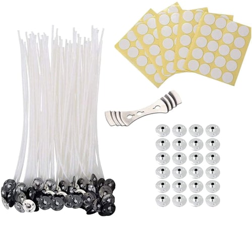 120Pcs 8 inch Candle Wick and Stickers Set with 50 Metal Tabs Candle Wick C Y1P4 
