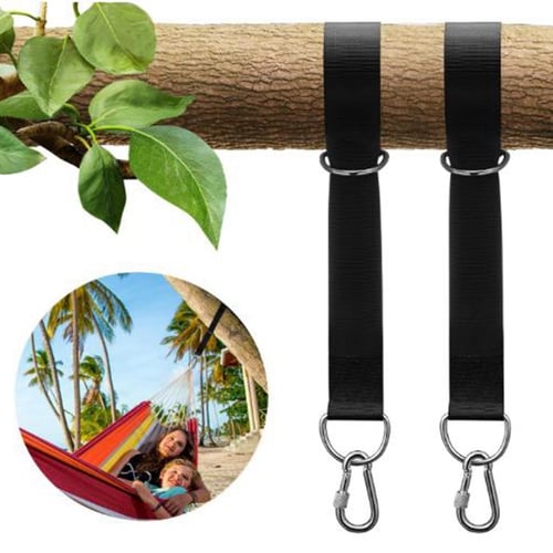 Tree Hanging Swing Straps Hammock Rope Hangers Kit Hooks Carabiner Fitting Black 