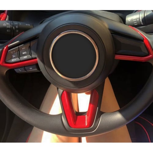 1PCS RED Carbon fiber ABS Round Steering Wheel Cover trim For 2019 2020 Mazda 3