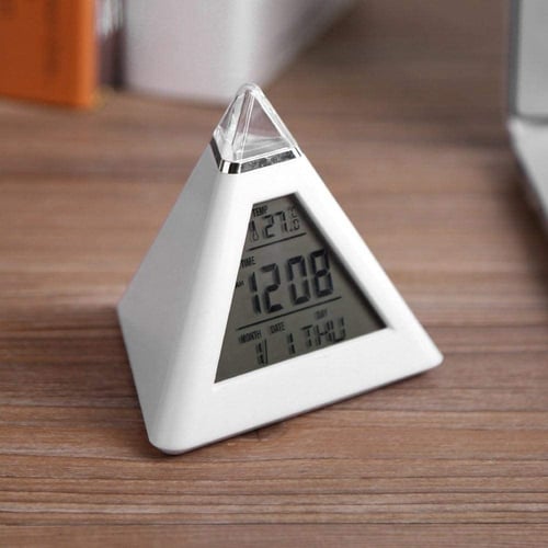 TRIANGLE PYRAMID TIME  LED ALARM 7 COLOR CHANGE DIGITAL LCD CLOCK THERMOMETER 