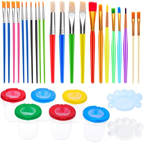 25Pcs Paint Brushes Sponge Sets Painting Tool Kits Non-Spill Paint Cups with Lids and Palette Drawing Tools for Kids Students Art Learning Tools Gift Kids Painting Tool Kit