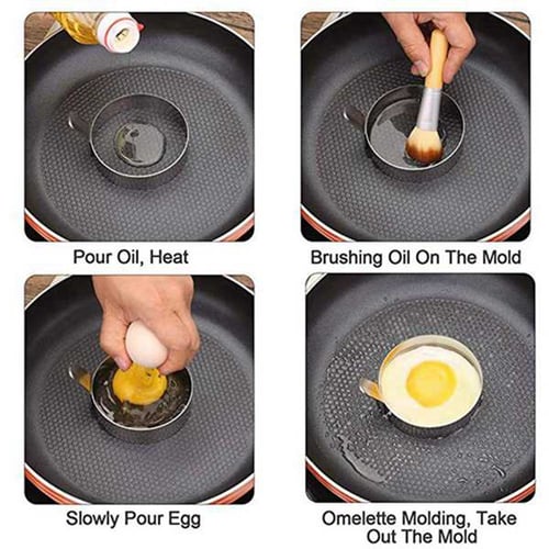 Egg Maker Molds With Oven Gloves and Oil Brush Pancake 4 Pcs Round Egg Cooker Ring Mold Stainless Steel Non-Stick Egg Rings for Frying Egg Mcmuffins Sandwiches RORACK Egg Ring 