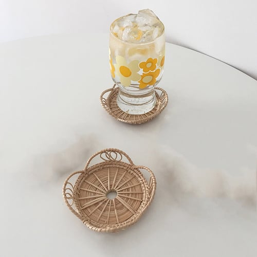 Natural Woven Rattan Cup Holder Drink Coaster Heat Insulation Tea Pot Placemat 