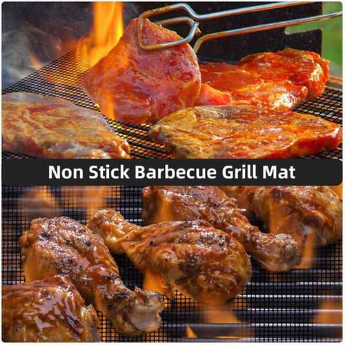 6 x BBQ Grill Mats Non Stick & 2 Basting Brushes for Barbecue Grilling & Baking 