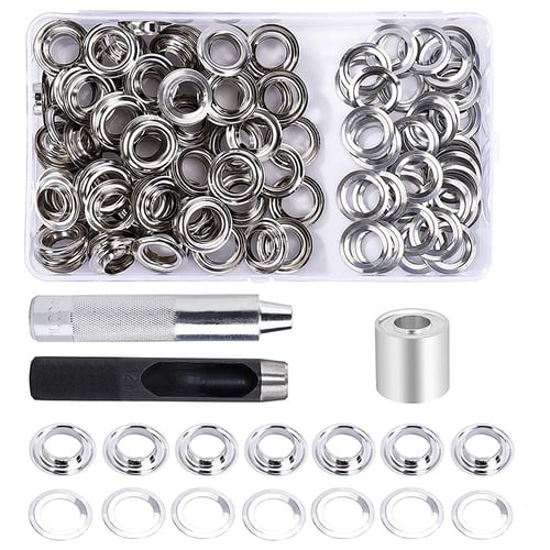 120 Sets Grommet Tool Kit 1/2 Grommet Setting Tool Grommets Eyelets with Storage Box 3 Pieces Install Tool Kit Metal Eyelets for Shoe Crafts,DIY Projects Clothes Leather