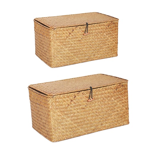 Pcs Handmade Straw Woven Storage Basket, Woven Storage Bins With Lids