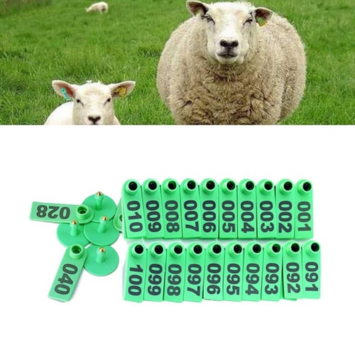 100PCS 001-100 Pre Numbered Livestock Ear Tags for Pig Sheep Tagging Orange 