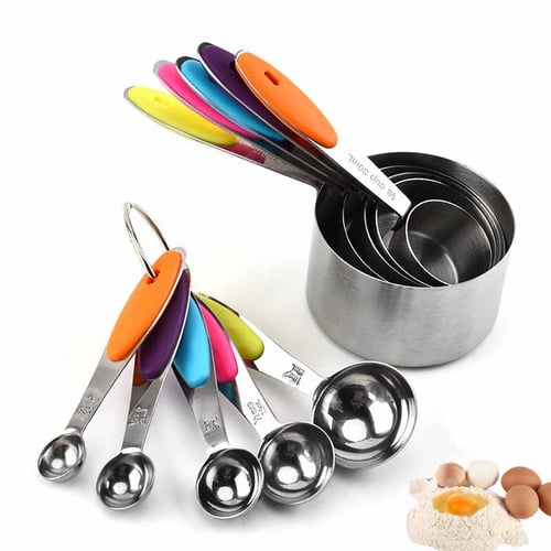 New 6 pcs Measuring Spoons Set Plastic Steel Tea Coffee Measure Cooking Scoop 