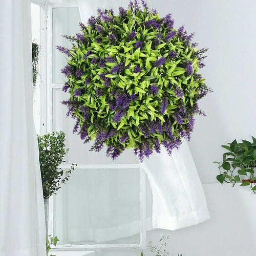 Hanging Topiary Ball Lavender Artificial Garden Flower Plant Decoration Basket 