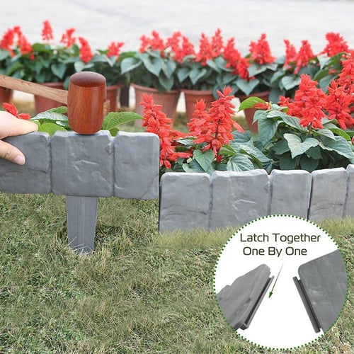 20X Stone Effect Cobbled Plastic Garden Fence Lawn Edging Plant Border DIY Home 