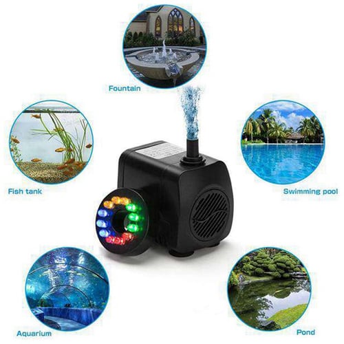 Submersible Water Pump with 12 LED Light for Fountain Pool Garden Pond Fish 