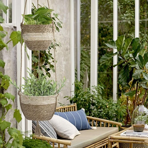 Boho Style Woven Seagrass Flower Plant Pot Hanger Hanging Planter Basket
