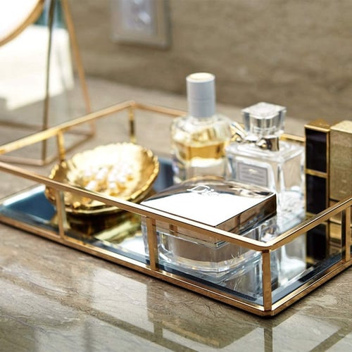 Perfume Tray Candle Mirror, Clear Glass Vanity Tray For Dresser